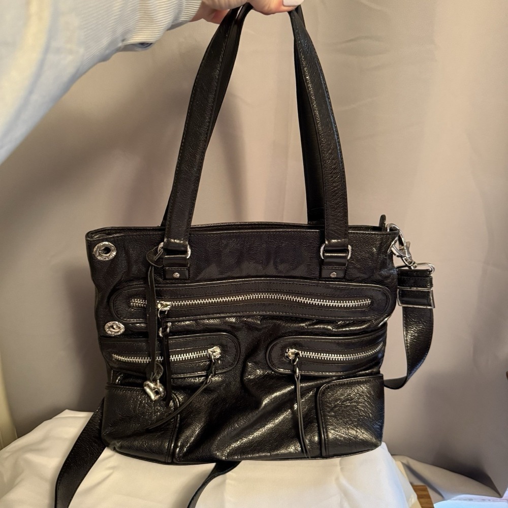 BRIGHTON Morrison Black Leather Messenger Shoulder Crossbody Bag Purse $319